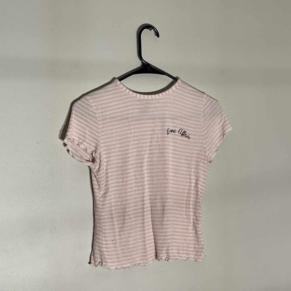 Pink and white striped lettuce edge tee